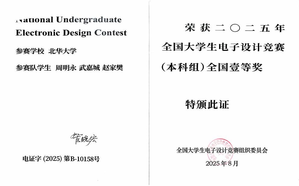 全国大学生电子设计竞赛 获奖证书