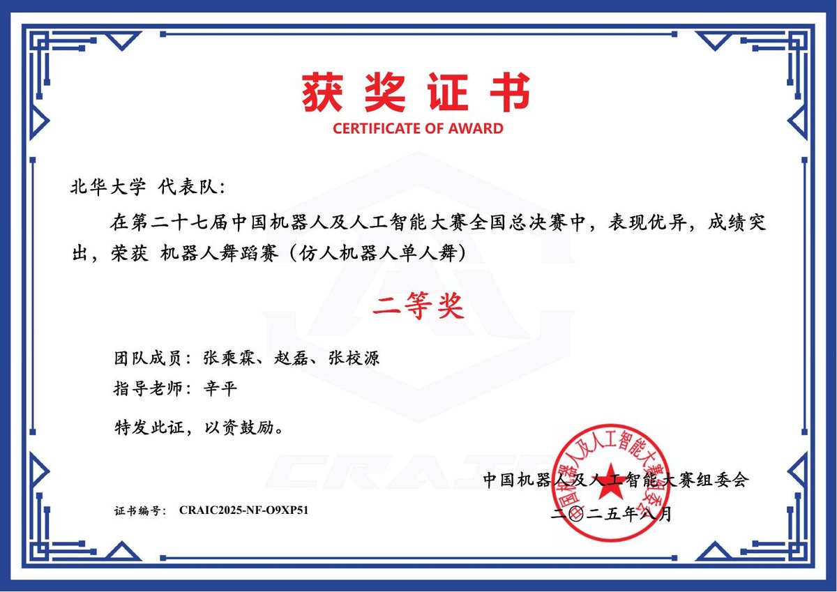 中国机器人及人工智能大赛 国家二等奖