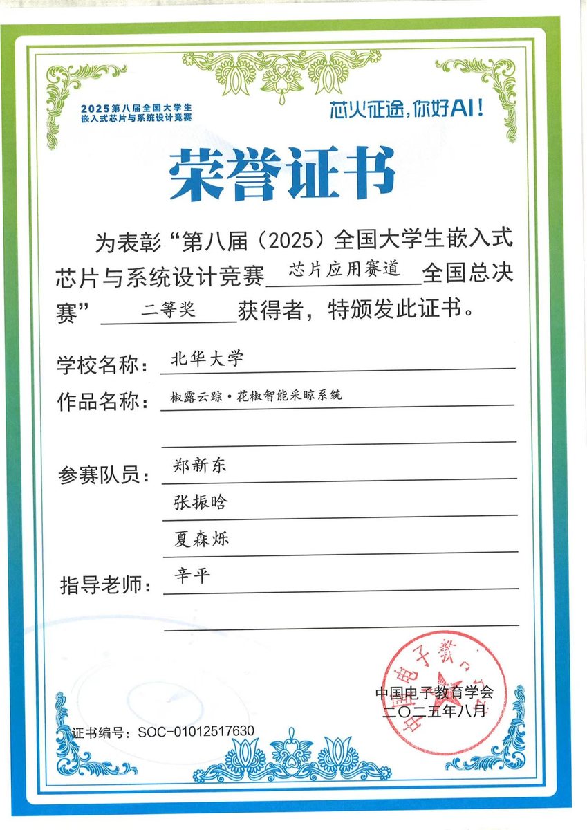 全国大学生嵌入式芯片与系统设计竞赛 国家二等奖