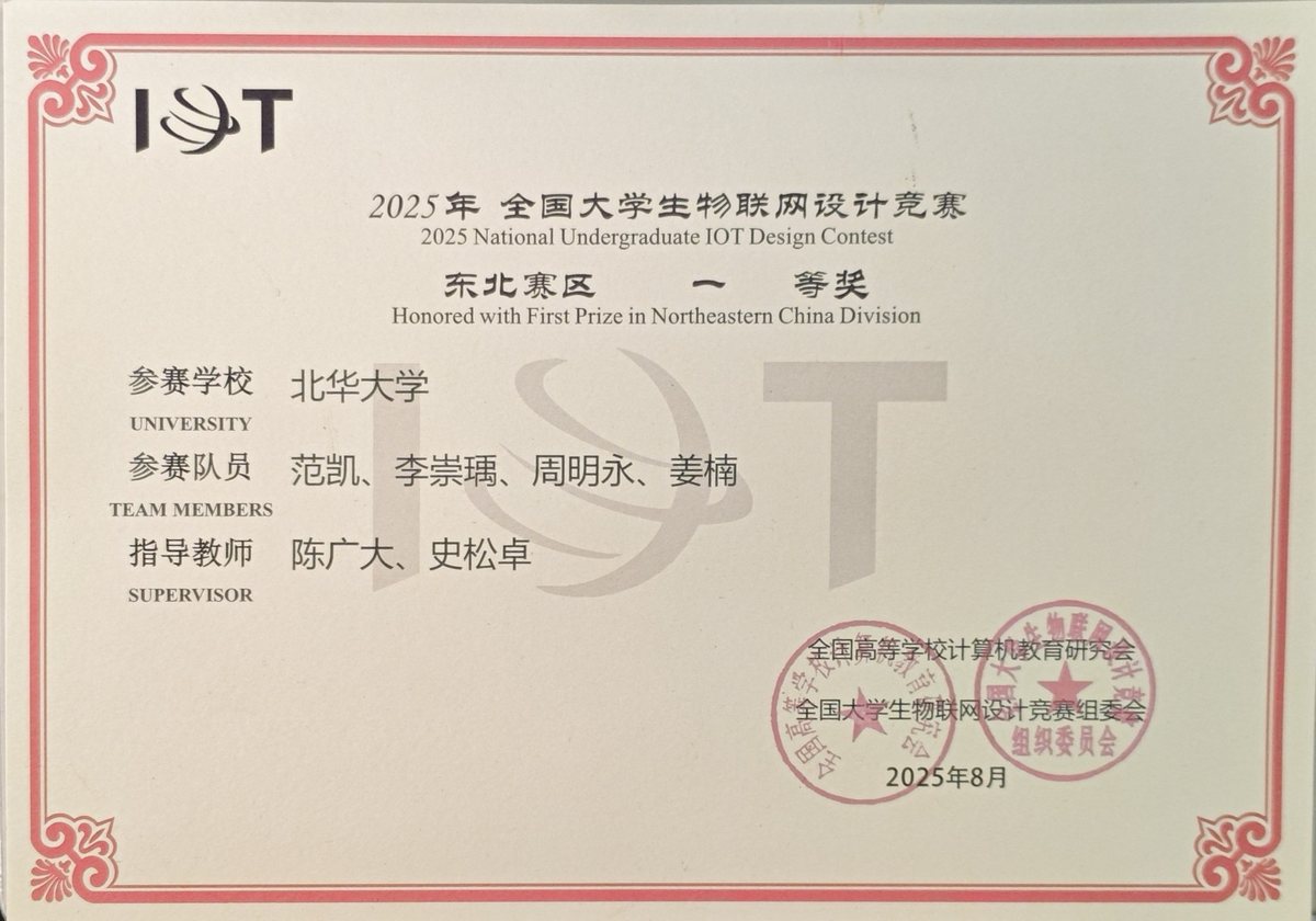 全国大学生物联网设计竞赛 省级一等奖