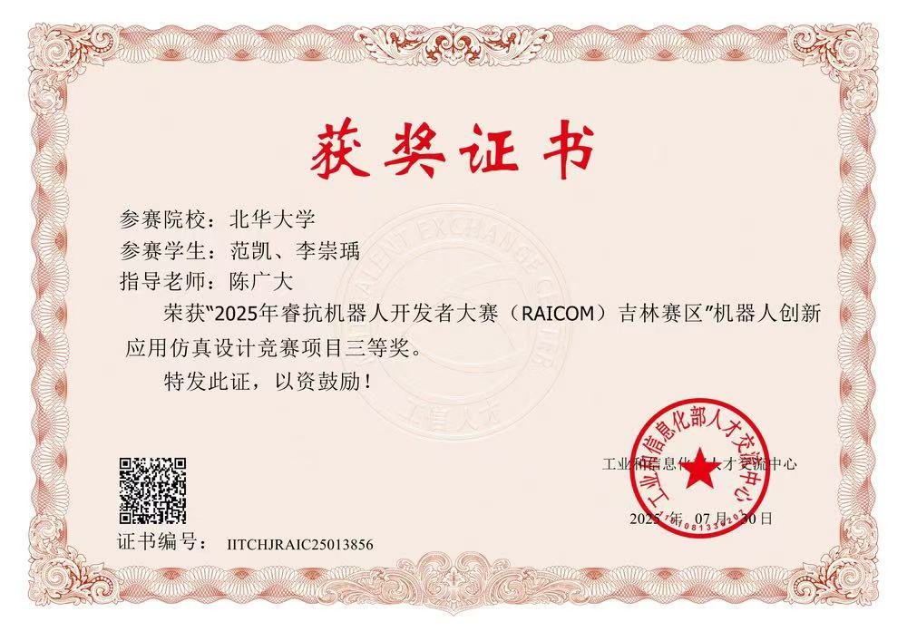 睿抗机器人开发者大赛 省级三等奖